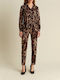 Women's High-waisted Fabric Trousers Slim Fit Leopard Black
