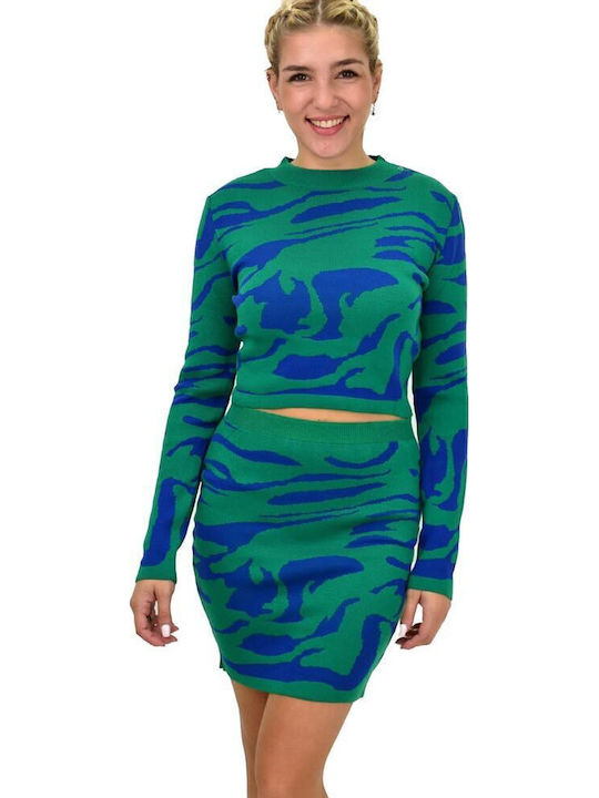 Potre Set cu Mini Fustă Leopard Verde