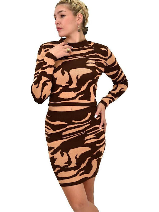 Potre Set cu Mini Fustă Leopard Maro