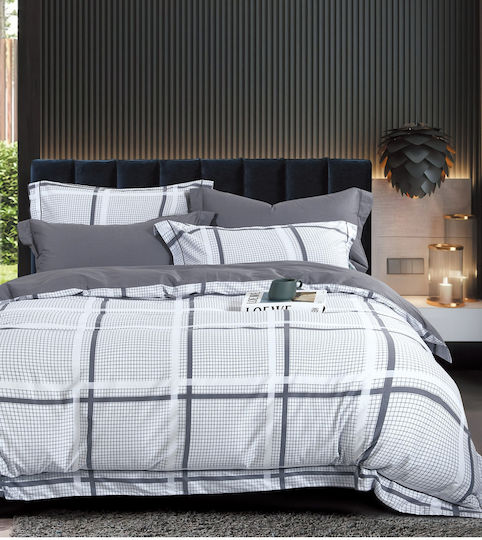 Mc Decor Set Cotton Satin Duvet Cover 230x250cm Super King with 2 Pillowcases Grey