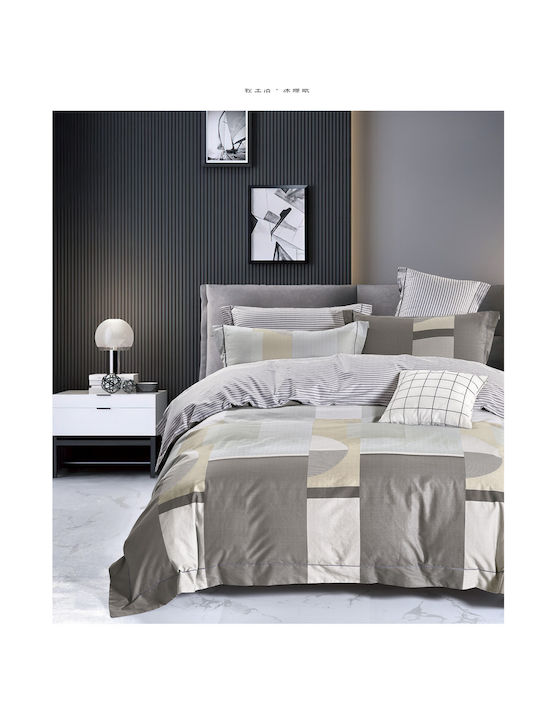 Mc Decor Duvet Cover Set Cotton Satin Queen with 2 Pillowcases 230x250 Natural