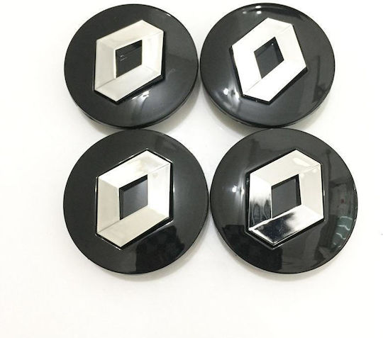 Wheel Center Caps Renault with 57mm Internal Diameter Black/Chrome 4pcs