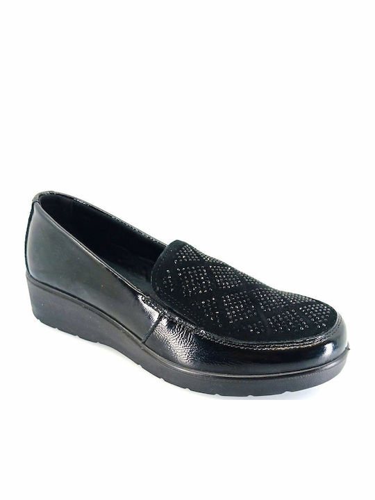 Lackleder Damen Mokassins in Schwarz Farbe