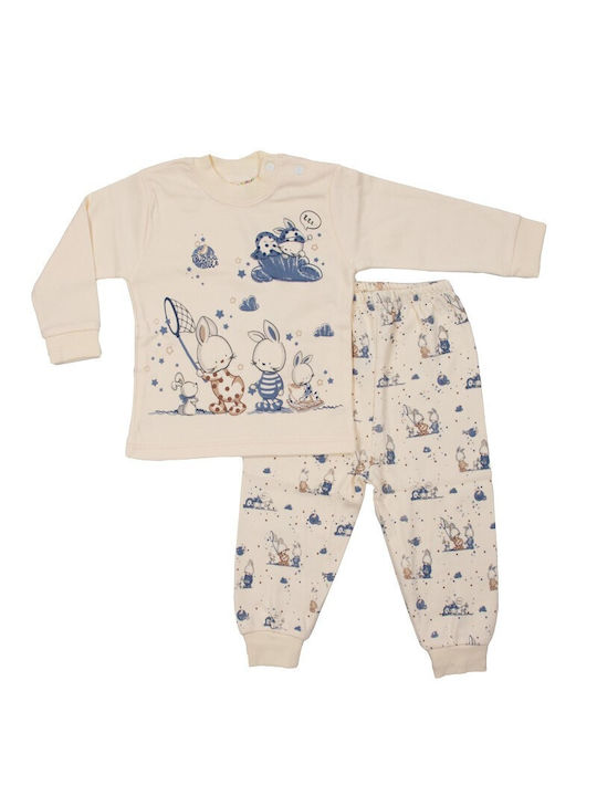 Papillon Kids Set Top & Bottom Kids Cotton Pyjamas Ecru