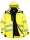 Portwest Pro Waterproof Reflective Work Jacket Hooded with Removable Lining Yellow