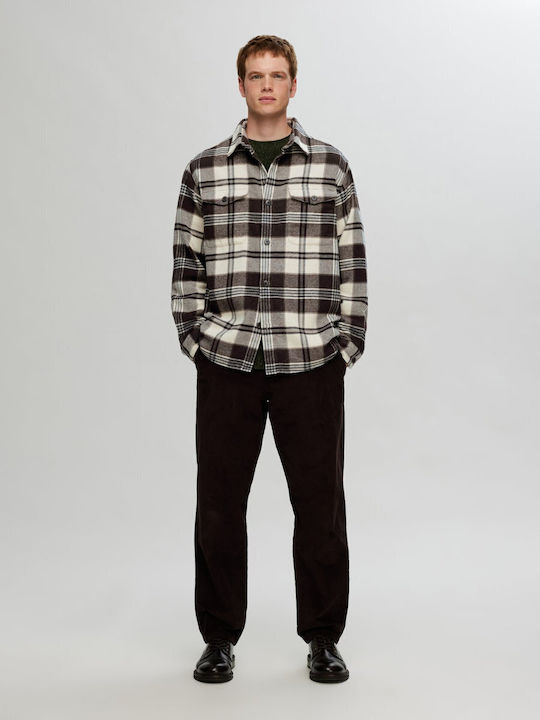 Herrenhemden Langärmeliges Overshirt in Breite Linie Geprüft Braun