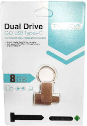 Treqa UP-02 8GB USB 3.0 Stick με σύνδεση USB-A & USB-C Καφέ