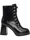 Women's Patent Leather Ankle Boots with High Heel Black