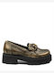 Mourtzi Leather Women's Loafers in Gold Color