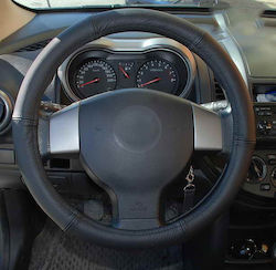 CarPassion Car Steering Wheel Cover with Diameter 42-44cm Leather Black with Black Stitching