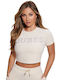 Guess Athleisure W Women's Crop Top Short Sleeve Beige