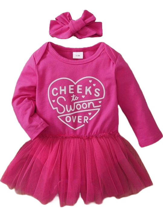 Children's Dress Long Sleeve Tulle Set with Accessories Fuchsia