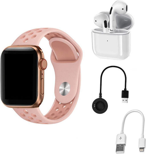 Remax Q8 & Earbuds 45mm Smartwatch με Παλμογράφο (Ροζ)