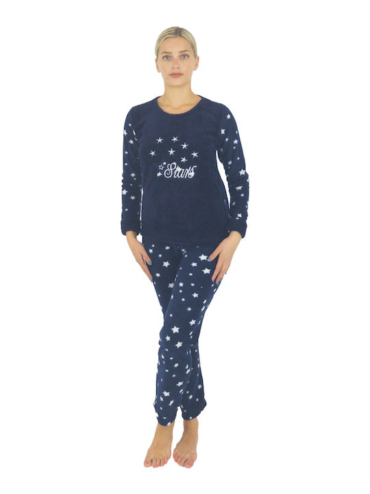 Goodnight Winter Damen Pyjama-Set Vlies Blau