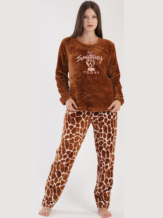 Vienetta Secret Winter Damen Pyjama-Set Braun