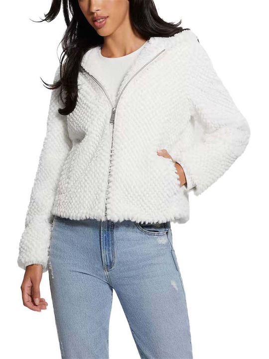 Guess Kurz Damen Puffer Jacke für Winter Weiß