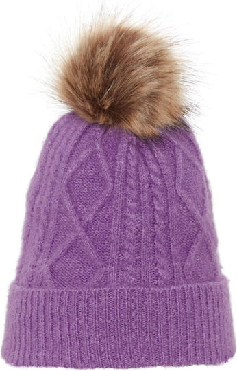Pom Pom Beanie Unisex Beanie Gestrickt in Lila Farbe