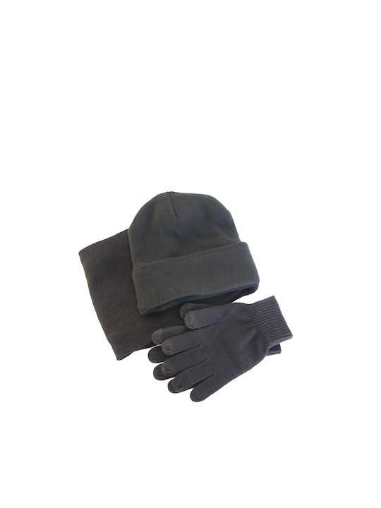 Vamore Unisex Set mit Beanie Fleece Gestrickt in Schwarz Farbe