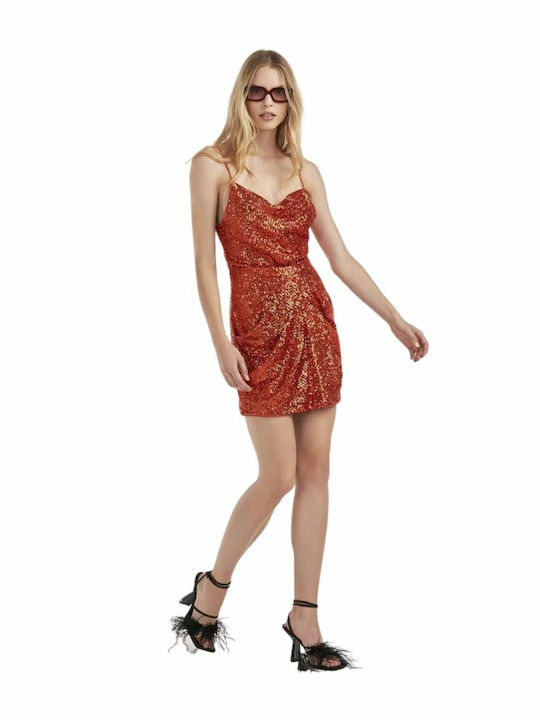 Silvian Heach Mini Βραδινό Φόρεμα Ντραπέ Πορτοκαλί