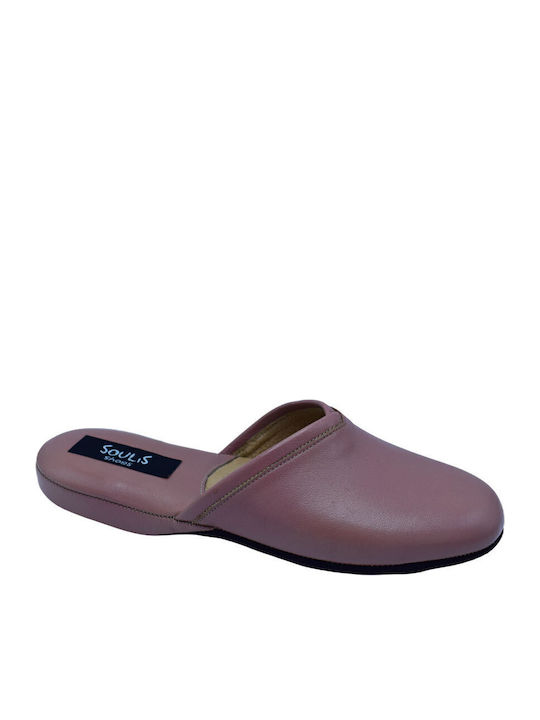 Leather Winter Women's Slippers Pink