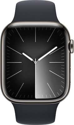 Apple Watch Series 9 Cellular Stainless Steel 45mm Αδιάβροχο με eSIM και Παλμογράφο (Graphite με Midnight Sport Band (S/M))