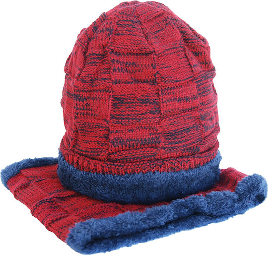 Masculin Set cu Căciulă Fleece - Polar Tricotat în culoarea Burgundy