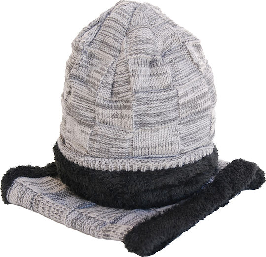 Set with Beanie Fleece Knitted in Gray color