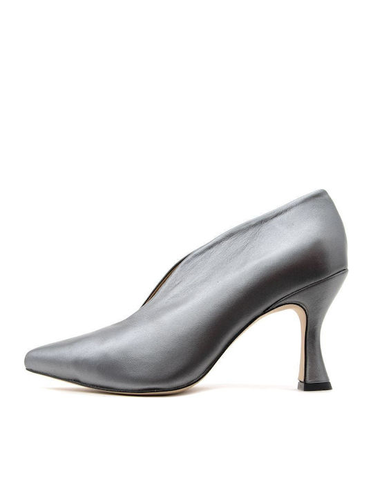 Leder Pumps mit hohem Absatz Silber
