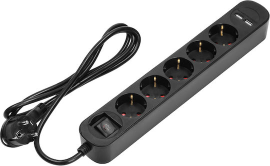 Orno Power Strip with Surge Protection 5 Positions with 2 USB-A, Switch and Cable 1.5m