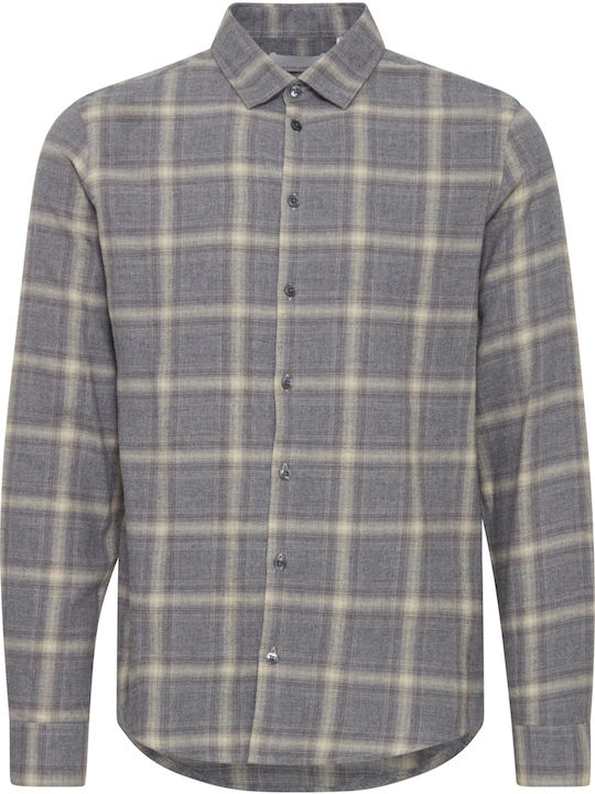 Long-sleeved Cotton Shirt Checked Gray