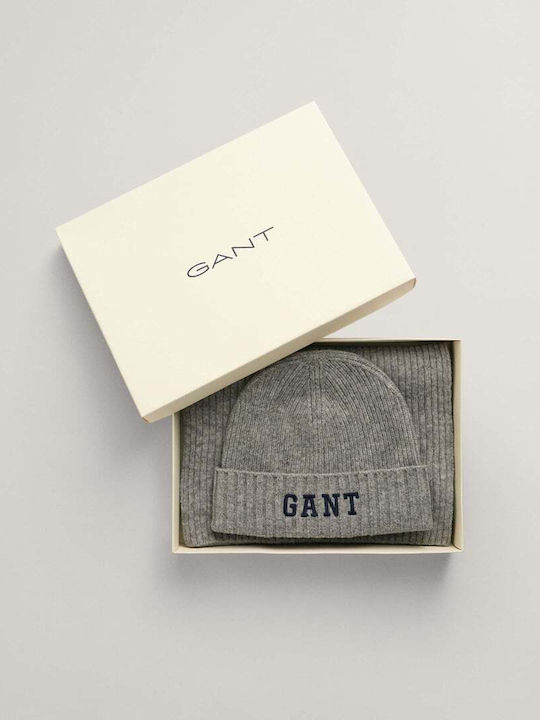 Gant Unisex Σετ με Σκούφο Πλεκτό σε Γκρι χρώμα