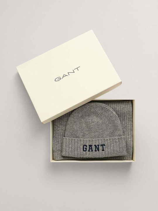 Unisex Set with Beanie Knitted in Gray color