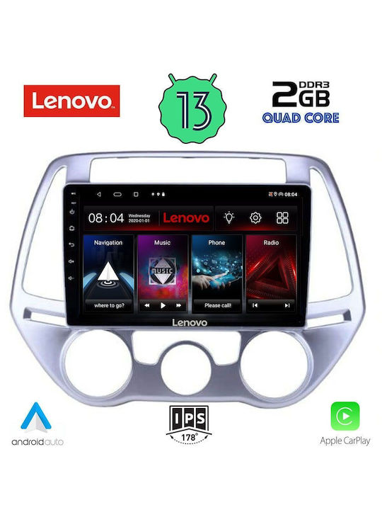Lenovo Ηχοσύστημα Αυτοκινήτου για Hyundai i20 2008-2012 με A/C (Bluetooth/USB/WiFi/GPS/Apple-Carplay/Android-Auto) με Οθόνη Αφής 9"