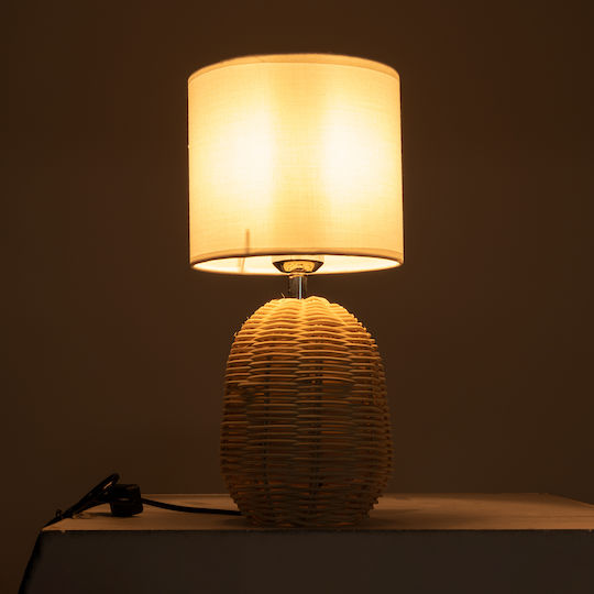 GloboStar Wood Table Lamp for Socket E27 with White Shade and Beige Base