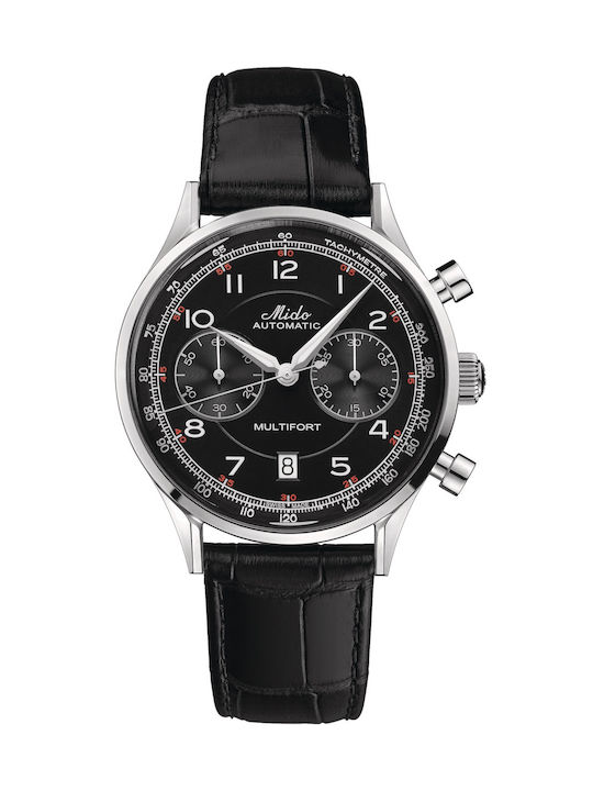 Mido Multifort Watch Chronograph Automatic with Black Leather Strap