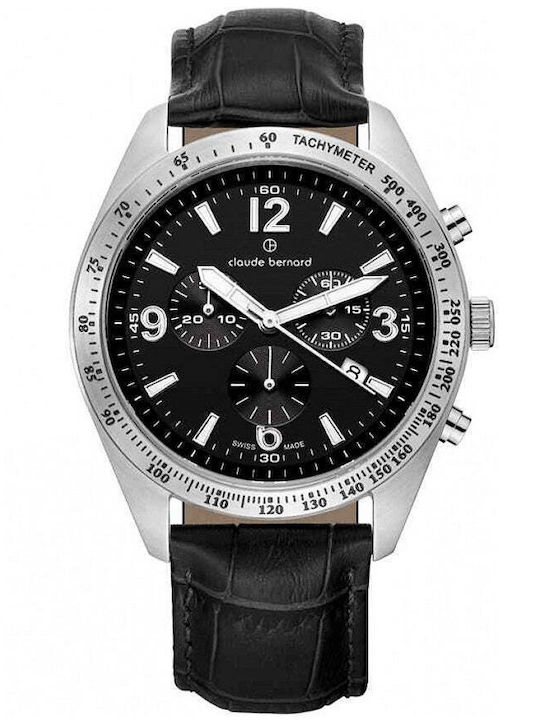 Claude Bernard Classic Men's Watch 44mm Chronograph Battery with Black Leather Strap