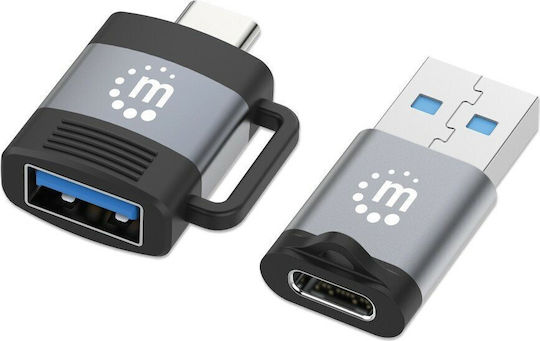 Manhattan Usb31-ac-multi Μετατροπέας USB-A / USB-C male σε USB-A / USB-C female Γκρι 1τμχ