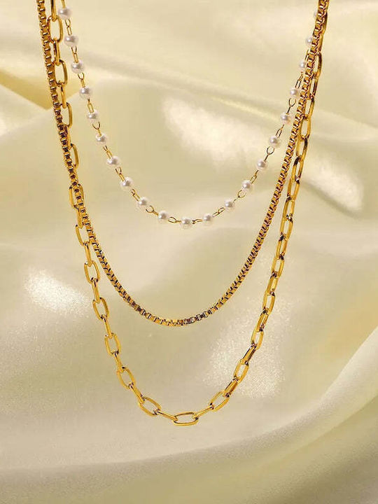 Charmy Chain Neck made of Steel Gold-plated Length 36cm