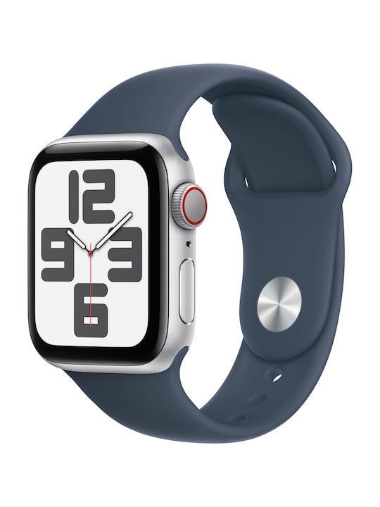 Apple Watch SE 2023 Cellular Aluminium 40mm Αδιάβροχο με Παλμογράφο (Silver με Storm Blue Sport Band (S/M))