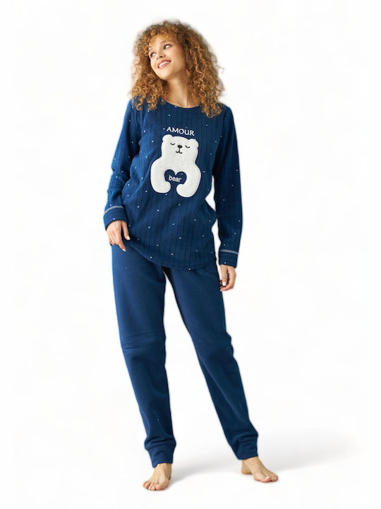 Siyah Inci Χειμερινό Fleece Γυναικείο Νυχτικό Μπλε Bear