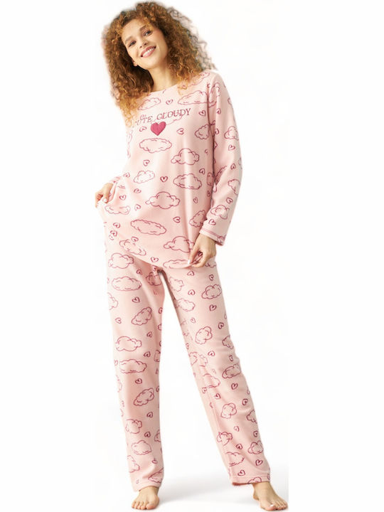 Siyah Inci Winter Fleece Women's Nightdress Pink