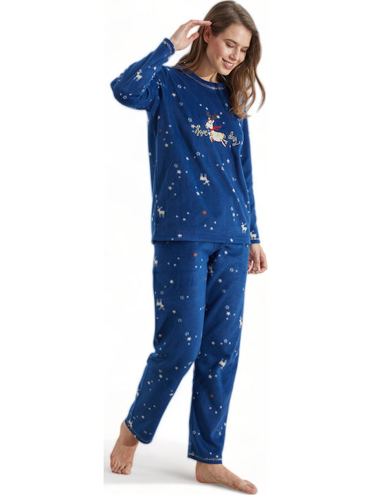 Siyah Inci Winter Women's Pyjama Set Fleece Blue A