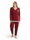 Sexen Winter Women's Pyjama Set Cotton Burgundy Plus Size