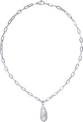 Margaritari Coliere with Pearls made of Steel in White color