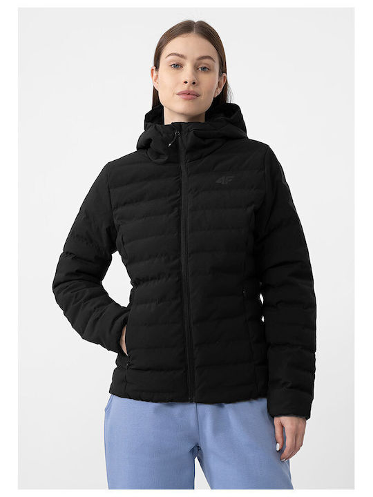 4F Kurz Damen Puffer Jacke für Winter Schwarz