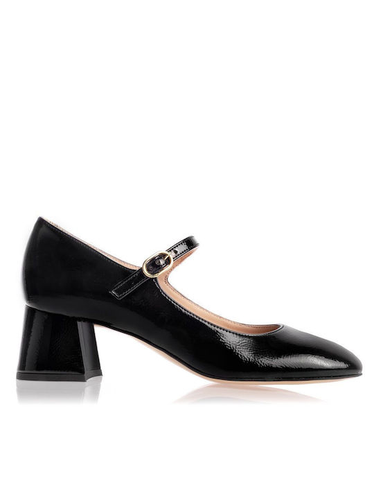 Sante Patent Leather Black Medium Heels with Strap