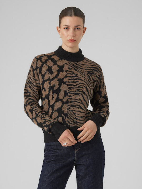 Vero Moda Women's Long Sleeve Sweater Animal Print Brown