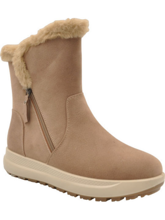 Antrin Women's Ankle Boots with Fur Beige