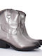 Belang Leather Women's Ankle Boots with Medium Heel Silver