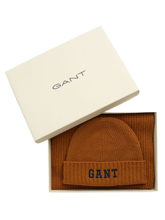 Gant Unisex Σετ με Σκούφο Πλεκτό σε Καφέ χρώμα